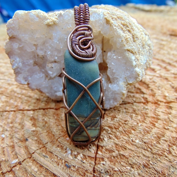 Jewelry - Handcrafted Copper Wirewrap Pendant Picture Jasper
